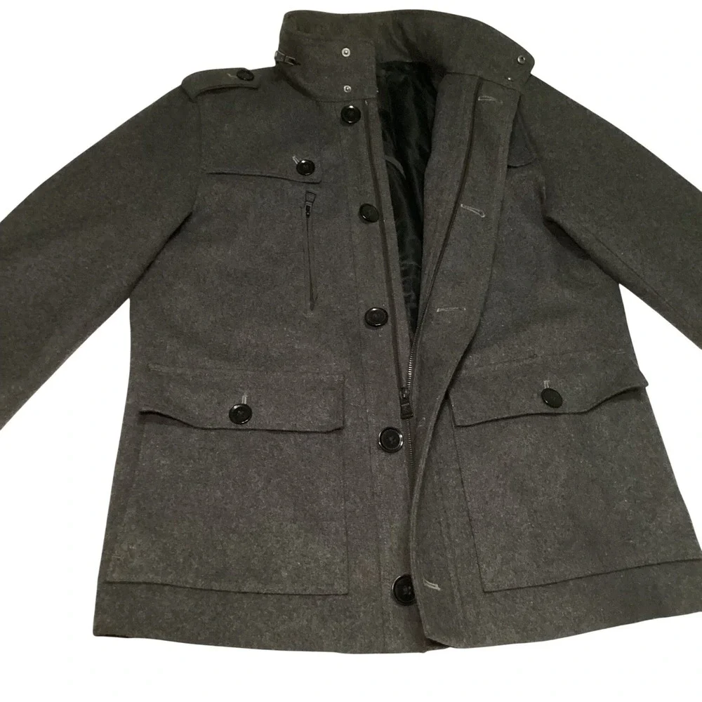 Express Mens Heather Grey Wool Blend Field Jacket Hooded Coat 37F3440 Size M